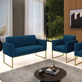 Namoradeira e Poltrona Industrial Dourado Marisa Bouclê D03 - D'Rossi - Azul