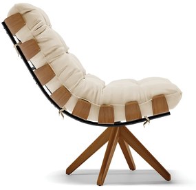 Poltrona Giratória Costela Suede Bege Base de Madeira MM30 M11 - D'Rossi