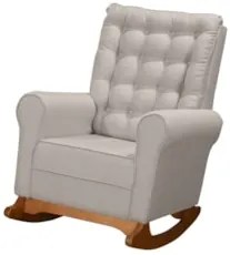 Poltrona Amamentação Base Madeira Balanço Maju Linho Bege F03 - Mpozen