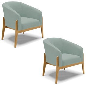Poltrona Decorativa Base Madeira Kit 2 Stella Cotelê Ext/Veludo D03 - D'Rossi - Menta