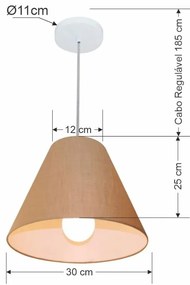 Lustre Pendente Cone Md-4028 Cúpula em Tecido 25/30x12cm Palha - Bivolt