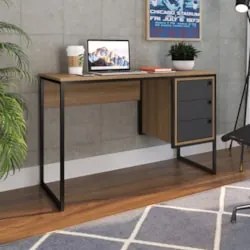 Mesa Escrivaninha Industrial 120cm 3 Gavetas Noa Grafite/Mel Z54 - Mpo