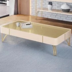 Mesa de Centro Para Sala Pés de Aço Cadenza Off/Champanhe - HB Móveis