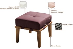 Puff Decorativo 45cm Martínez Veludo Pés Madeira Rosa/Mel G62 - Gran Belo