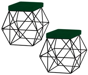 Kit 2 Puffs Decorativo Sala de Estar Base Preto Trixie Suede Verde G41 - Gran Belo