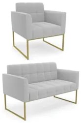 Namoradeira e Poltrona Industrial Dourado Ana Bouclé Cinza - Ibiza