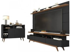 Conjunto Rack E Painel Vivare 1.8 Wood E Buffet Celta Black/Freijó - Giga Móveis
