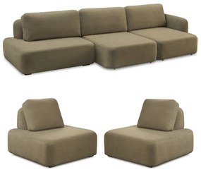 Conjunto Sala de Estar 1 Sofá Retrátil Modulado 312cm e 2 Poltronas Santiago Bouclê Castor G89 - Gran Belo