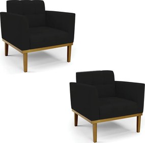 Kit 2 Poltronas Decorativas Karen Pés Fixo em Madeira Castanho Linho Preto G19 - Gran Belo