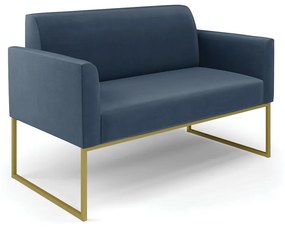 Sofá Namoradeira Base Industrial Dourado Marisa Suede Azul Marinho D03 - D'Rossi