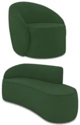 Sofá 3 Lugares 180cm Wendi e Poltrona Steve Suede Verde I01  - Mpozena
