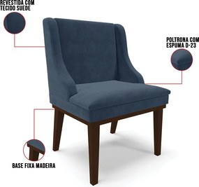 Cadeira de Jantar Liz Suede Base Fixa Madeira Tabaco D03 - D'Rossi - Azul Marinho