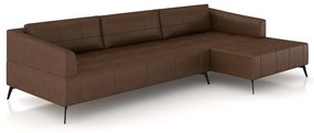 Sofá Bipartido Sala de Estar Kiara 312cm Chaise Direito Pés de Ferro Couro Caramelo Manchado G52 - Gran Belo