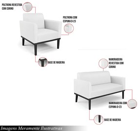Conjunto 2 Poltronas e 1 Namoradeira Decorativa Isabella Pés Fixo em Madeira Preto PU Branco G19 - Gran Belo