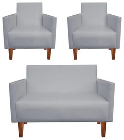 Kit Namoradeira 02 Lugares e 02 Poltronas Jade Corino Cinza Pés Chanfrado Castanho - D'Rossi