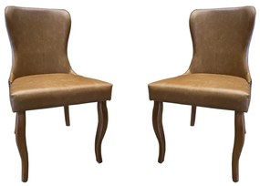 Kit 2 Cadeiras de Jantar Duque PU Marrom Design Elegante Pés Madeira G48 - Gran Belo