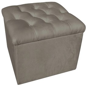 Puff Baú Capitonê Quadrado Suede Marrom Rato - D'Rossi
