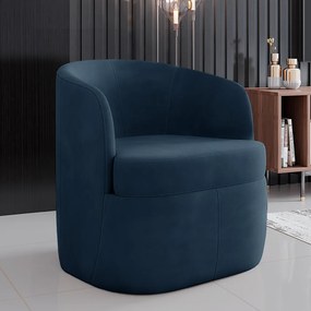 Poltrona Decorativa Design Moderno Bel Sala de Estar Base Giratória Veludo Azul Marinho G33 - Gran Belo