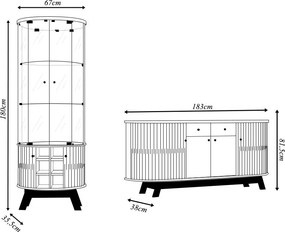 Conjunto Buffet com Cristaleira Pitt/Deker Iluminação Led Gavetas MDP Calacata/OffWhite G97 - Gran Belo