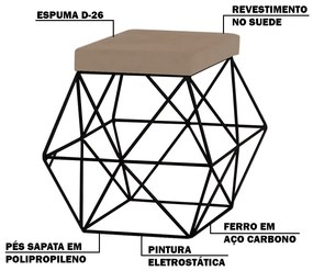 Puff Decorativo Sala de Estar Base Preto Trixie Suede Cappuccino G41 - Gran Belo