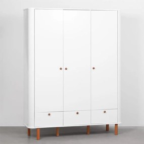 Guarda-Roupa Curvo Pina 3 Portas e 3 Gavetas - Branco e Amêndoa