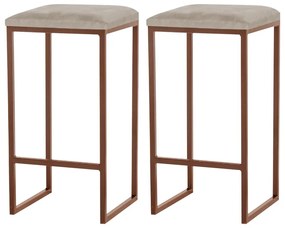 Kit 2 Banqueta Decorativa Billie Base Bronze Suede Cappuccino G41 - Gran Belo