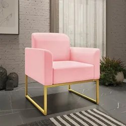 Kit Namoradeira e 1 Poltrona Decorativa Base Industrial Dourada Maress
