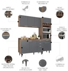 Armário de Cozinha Com Tampo CP02 180cm Pérola Freijó/Grafite Z34 - Mp