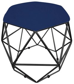 Puff Aramado Hexágono Suede Base Preto - D'Rossi - Azul Marinho