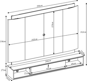 Painel Decorativo Home MDP TV até 75 Polegadas com LED Hogan Tauari/Off White G77 - Gran Belo