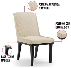 Cadeira Sala de Jantar Base Madeira Preto Kit 4 Sofia Suede Azul Marinho D03 - D'Rossi - Bege