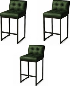 Banqueta Cozinha Alta com Encosto Industrial Kit 3 Preto Lirina PU Verde C05 - D'Rossi