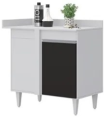 Balcão de Canto Reto com Tampo 1 Porta Denver Branco/Preto - Lumil