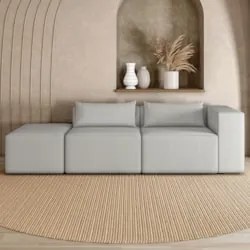 Sofá 5 Lugares 363cm Com Puff Esquerdo Fay Bouclê Cinza Z55 - Mpozenat