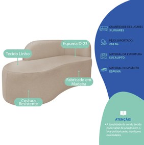 Divã Recamier Orgânico Tokyo 180cm Lado Esquerdo Linho