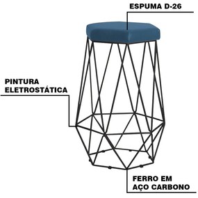Banqueta Decorativa Rubel Base Preta Suede Azul Marinho G41 - Gran Belo