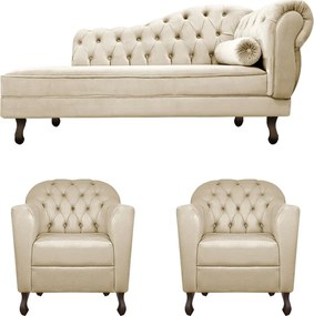 Kit Diva Recamier Diana 140cm Lado Esquerdo e 02 Poltronas Julia Corano - ADJ Decor
