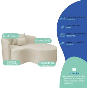 Kit Recamier Curvo Sala de Estar Inglaterra 150cm Lado Direito e 2 Poltronas Orgânica Luxo Amore Bouclé
