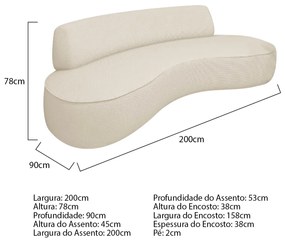 Sofá Curvo 3 Lugares Sala de Estar Recepção Escritório Amsterdã 200cm Corano - ADJ Decor