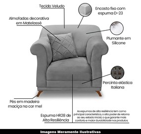 Kit 2 Poltronas Decorativas com 2 Almofadas Armstrong Veludo Cinza G63 - Gran Belo