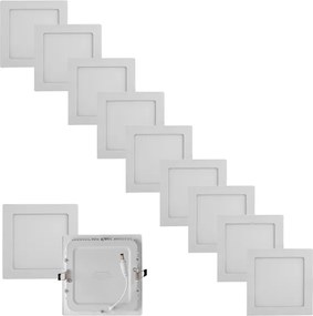 Kit 10 Plafons LED Embutir Quadrado Branco 12W Panel