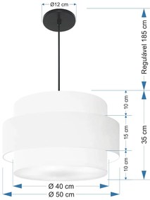 Lustre Pendente Cilíndrico Md-4384 Cúpula em Tecido Branco Tam 50cm