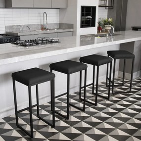 Banqueta Alta para Cozinha Industrial Nick Preto e Sintético D03 - D'Rossi - Preto