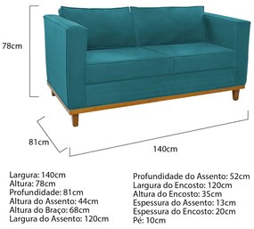 Kit Sofá 2 Lugares e Poltrona Europa Suede Azul Turquesa ADJ Decor