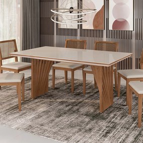 Mesa de Jantar Anny 160x90 Cm Off White Com Base de Madeira Mel - D'Rossi