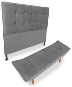 Cabeceira com Calçadeira Casal 140cm Maya Suede Cinza - Sheep Estofados - Cinza