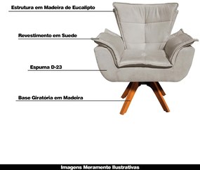 Kit 2 Poltronas Decorativas Base Giratória em Madeira Charger Suede Nude G19 - Gran Belo