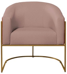 Kit 02 Poltronas Luiza Base de Ferro Dourado Corano Nozes e Linho Rosê - ADJ Decor
