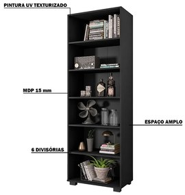Estante de Livros para Escritório Home Office Alf Preto Texturizado G47 - Gran Belo