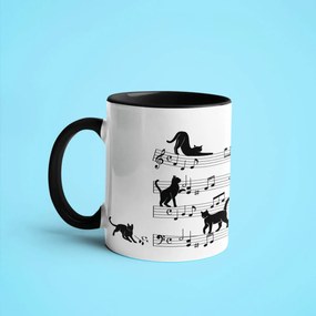 Caneca Gato Musical Cat Lover Nerd Branca com Alça Preta